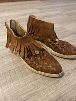 Boho Leather Fringe Sneakers Summer Style Size 38 Woven Ankl