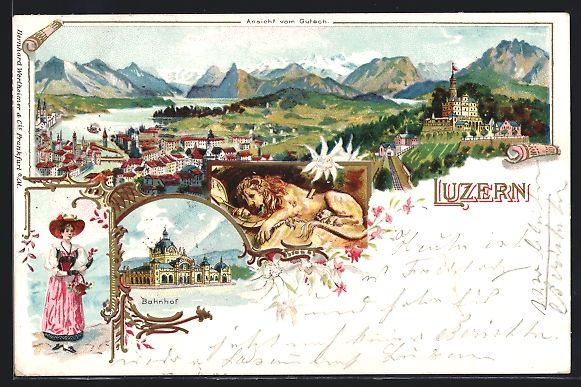 Cartes postales: Litho Luzern, Ortsansicht vom Gütsch mi – D'occasion à Berlin par bartko-reher