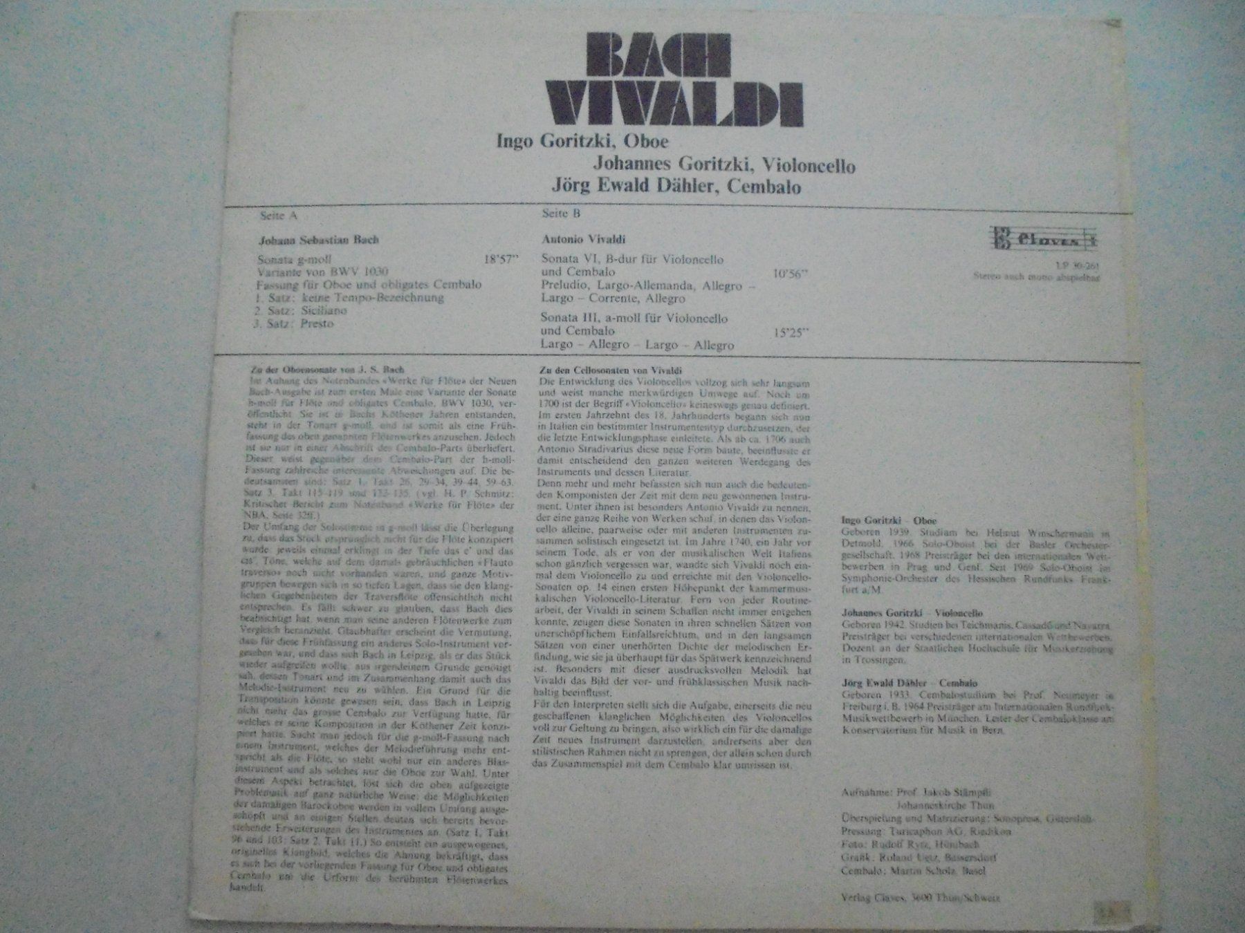 Schallplatten: Bach, Vivaldi / Ingo + Johannes Goritzki, Jörg Ewald Dähler – Gebraucht aus Crissier von Promopost 1