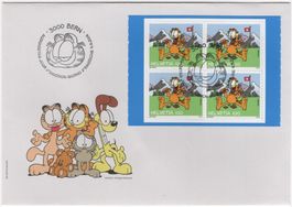 Garfield Markenheftchenseite auf offiziell illustriertem FDC