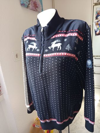 Newland Ski- Pullover Rehenmuster schwarz mit Reissverschlus