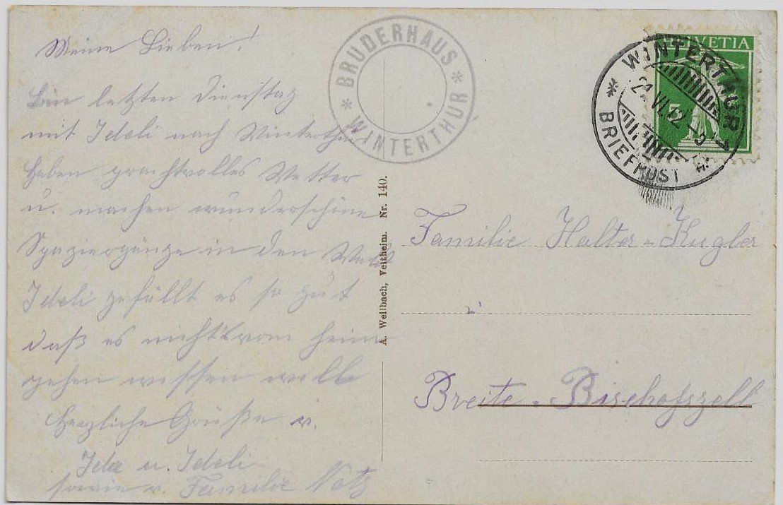 Cartoline postali: AK WINTERTHUR BRUDERHAUS 1912 – Usato da Schlossrued venduto da Aronliam 1