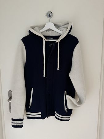Veste mi cachemire bleu blanche