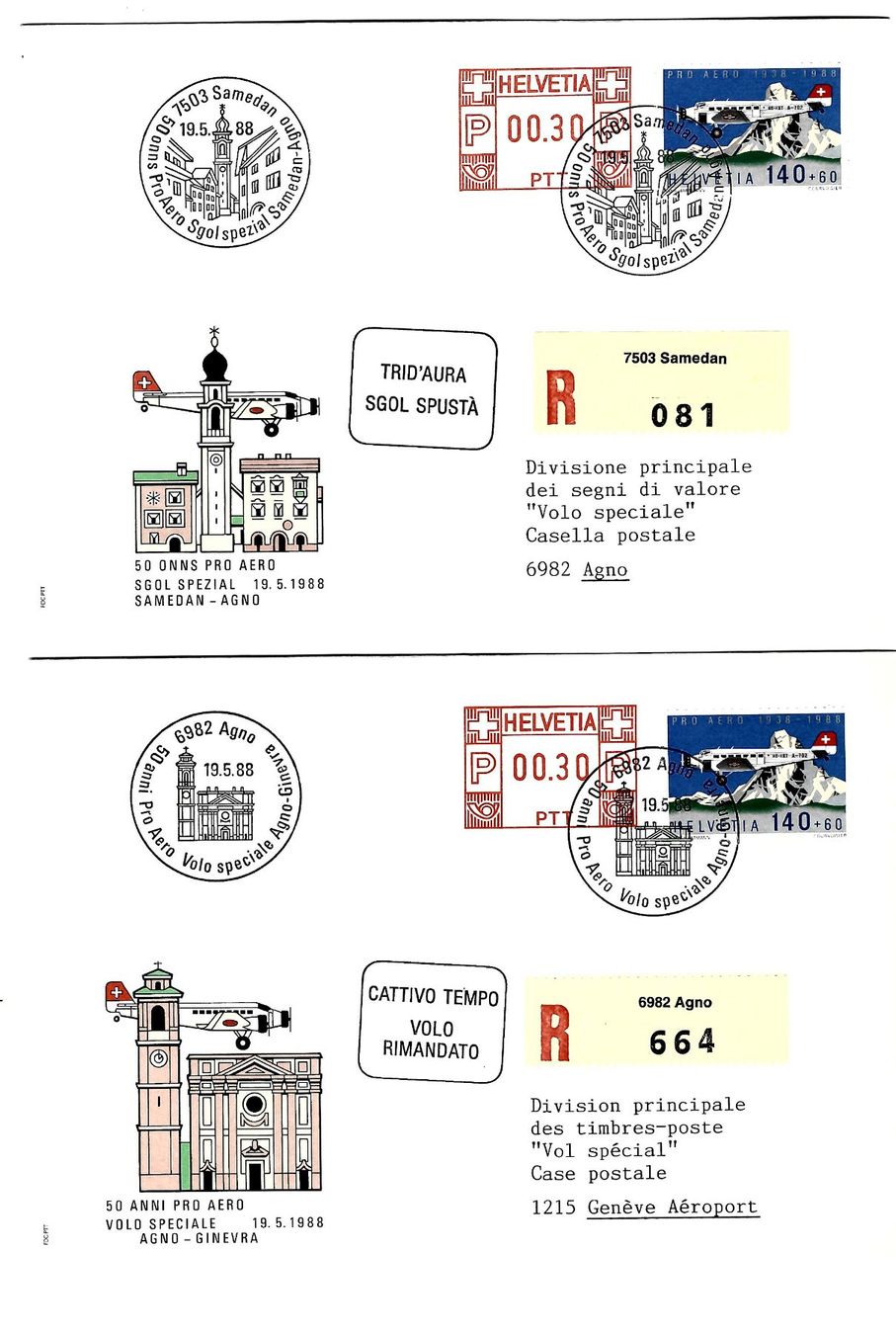 Tutti i francobolli: Set Sonderbriefe Pro Aero 1988 – Usato da Bonstetten venduto da Vrk220556 1