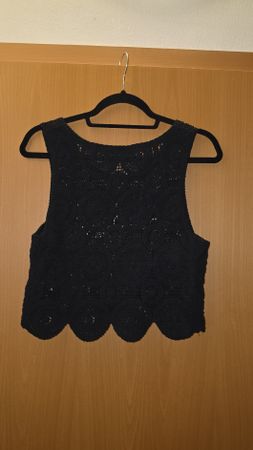 Damen Crop Top schwarz gehäkelt Neu