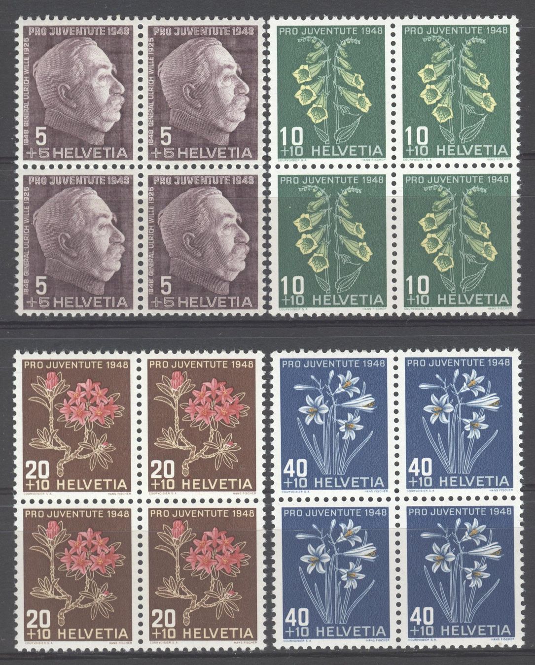 Tutti i francobolli: PJ 1948 125-128 Viererblöcke postfrisch ** – Nuovo e nell'imballaggio originale da Uster venduto da giorgiotr