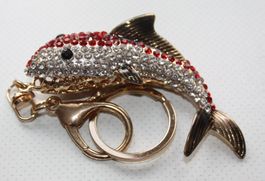 Schlüsselanhänger Fisch Strass rot weiss