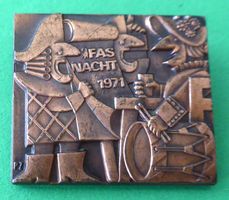 Basler Fasnachtsplakette Kupfer mit Nadel 1971