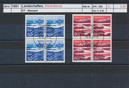 1991 "Landschaften", Viererblock, ET - Stempel