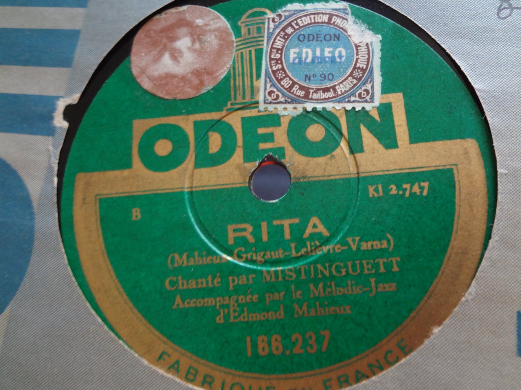 Dischi in vinile: Disques 78 tours Odéon aiguille de Mistinguett - 166.237 – Usato da Aigle venduto da Robflac55 1