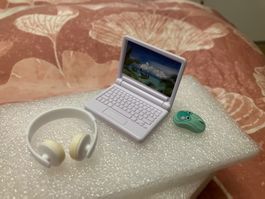 3tlg. Set für die Puppenstube, Laptop, Maus und Kopfhörer, n