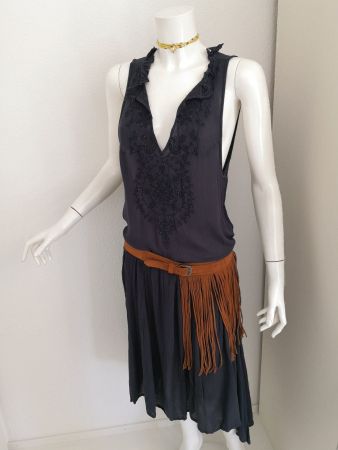 🤩MANGO CREPE MAXI-KLEID DUNKELBLAU & STICKEREI NEU & D&G P.