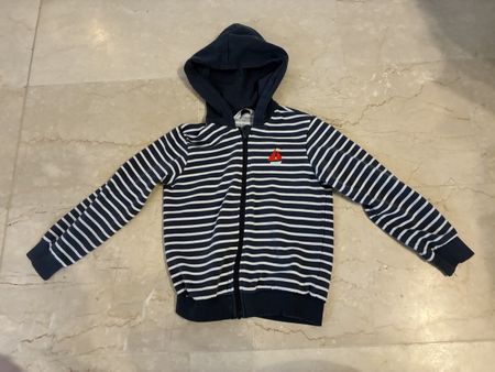 Kinder Kapuzenjacke / Hoodie / gestreift blau-weiss 122/128