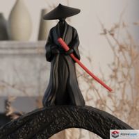 Minimalist Samurai on Bridge 3D Printed Sculpture