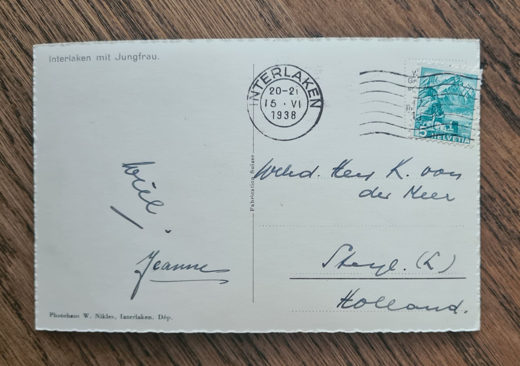 Ansichtskarten: Interlaken mit Jungfrau 1938 – Gebraucht aus Ebikon von Donar50 1