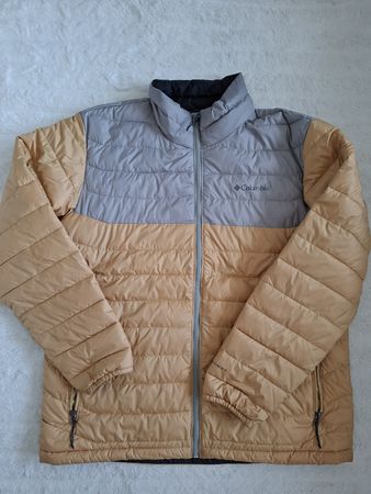 Doudoune Columbia matelassee beige et gris, taille XL.