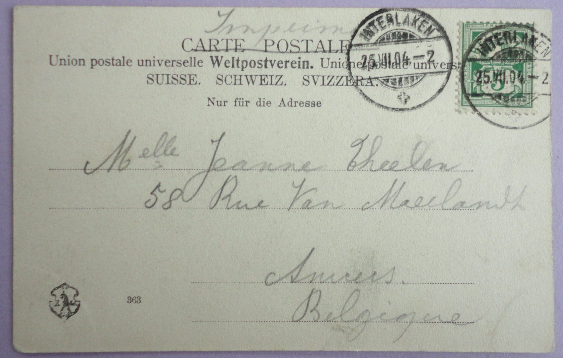 Cartoline postali: Interlaken – Usato da Fétigny venduto da Billy2miny 1