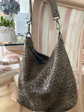 Leder Tasche  geflochten Khaki braun