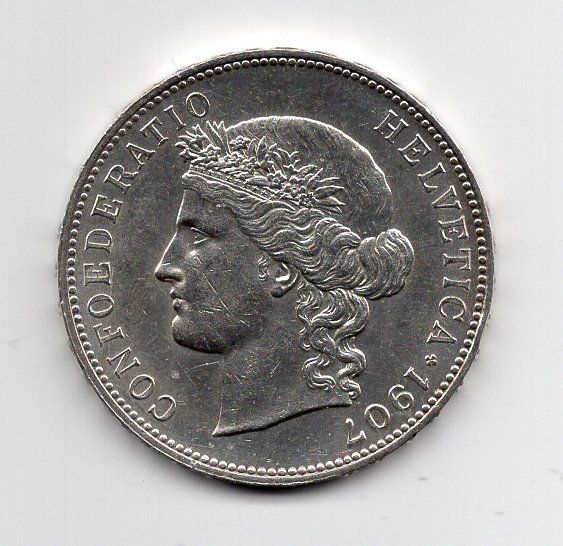 Tutti le monete: (1607) CH, 5 Franken 1907, top stgl – Usato da Rüthi (Rheintal) venduto da erdnuessli1 1