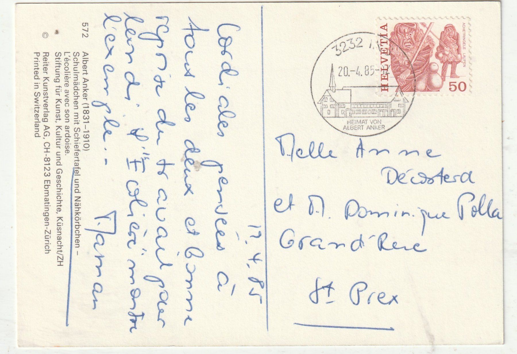 Cartoline postali: Schulmädchen A. Anker Malerei – Usato da Lumbrein venduto da made02 1