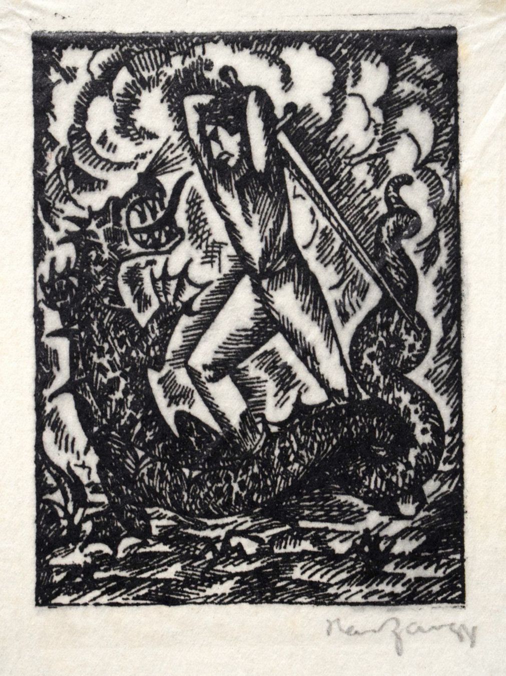Gravures sur bois: Drachentöter antik sign. Holzschnitt Siegfried – D'occasion à Zürich par kunstarchiv.online 4