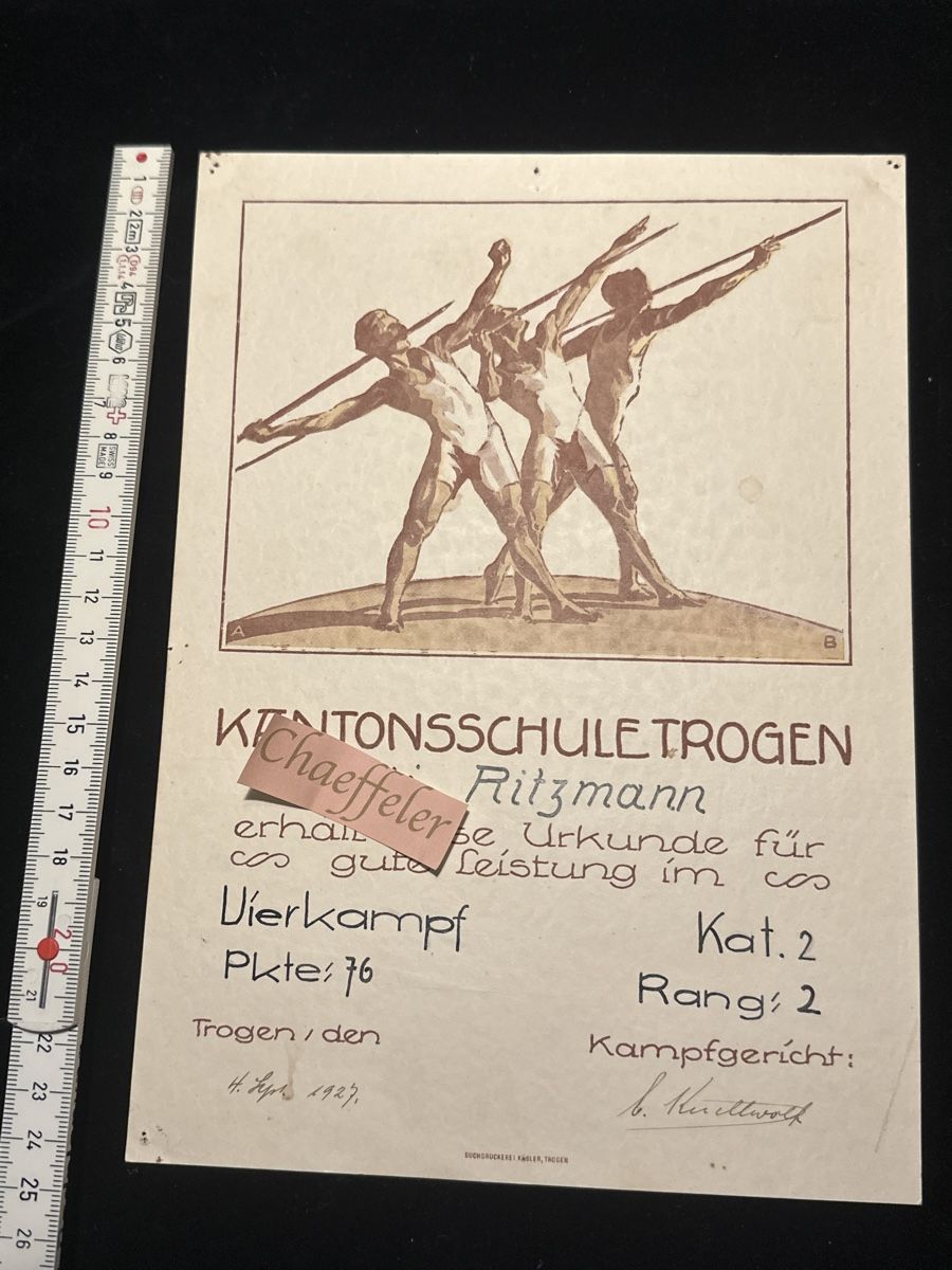 Documenti: Alte Sporturkunde Kantonschule Trogen 1927 – Usato da Zürich venduto da Chaeffeler 4