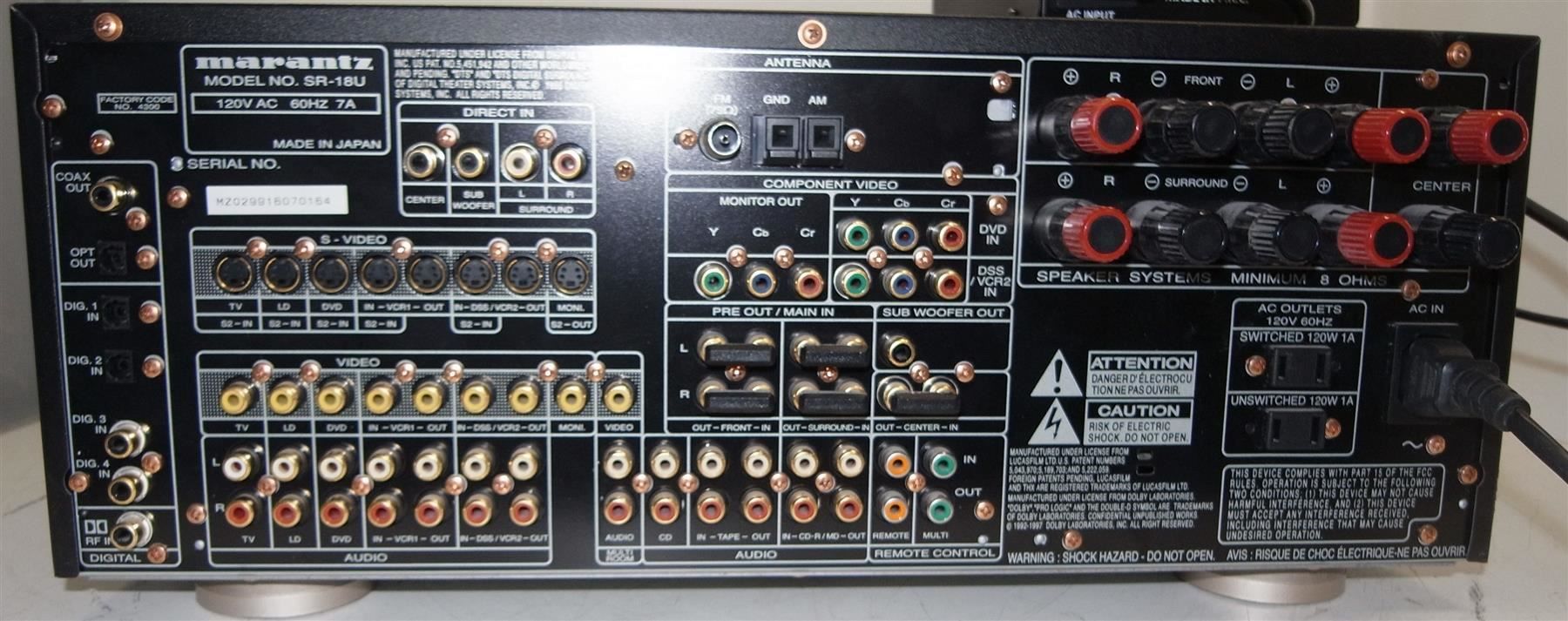 Marantz Ricevitori: Marantz AV Receiver SR 18 NUR 120 Volt – Usato da Männedorf venduto da livesteam 5