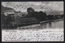AK Brugg, Uferpartie mit Kaserne, 1904