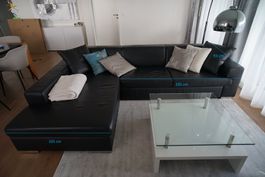 Sofa Micasa Leder schwarz (290 cm x 195 cm x 68 cm)