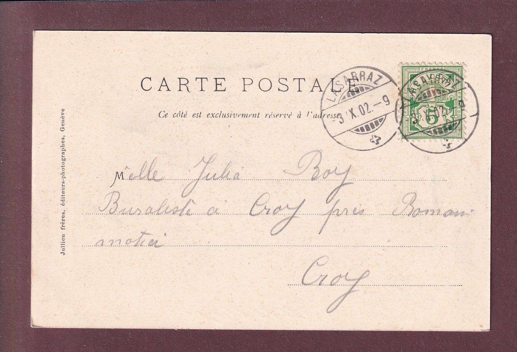 Ansichtskarten: La Sarraz - SAINT-LOUP - Poème - 1902 – Gebraucht aus Pully von nicecards 1