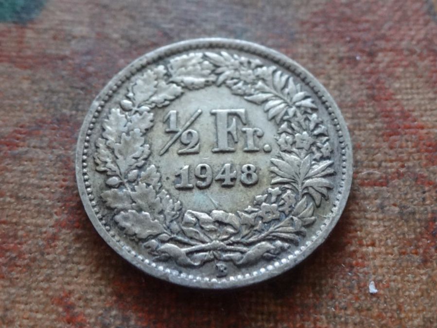 Tutti le monete: 1/2 Fr. 1948  (E) – Usato da Romanel-sur-Lausanne venduto da Swift13