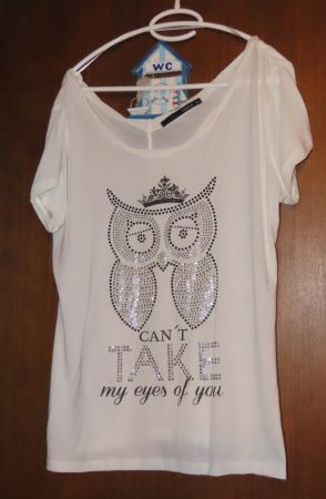 T-shirt blanc FAMOUS imprimé hibou strass XL