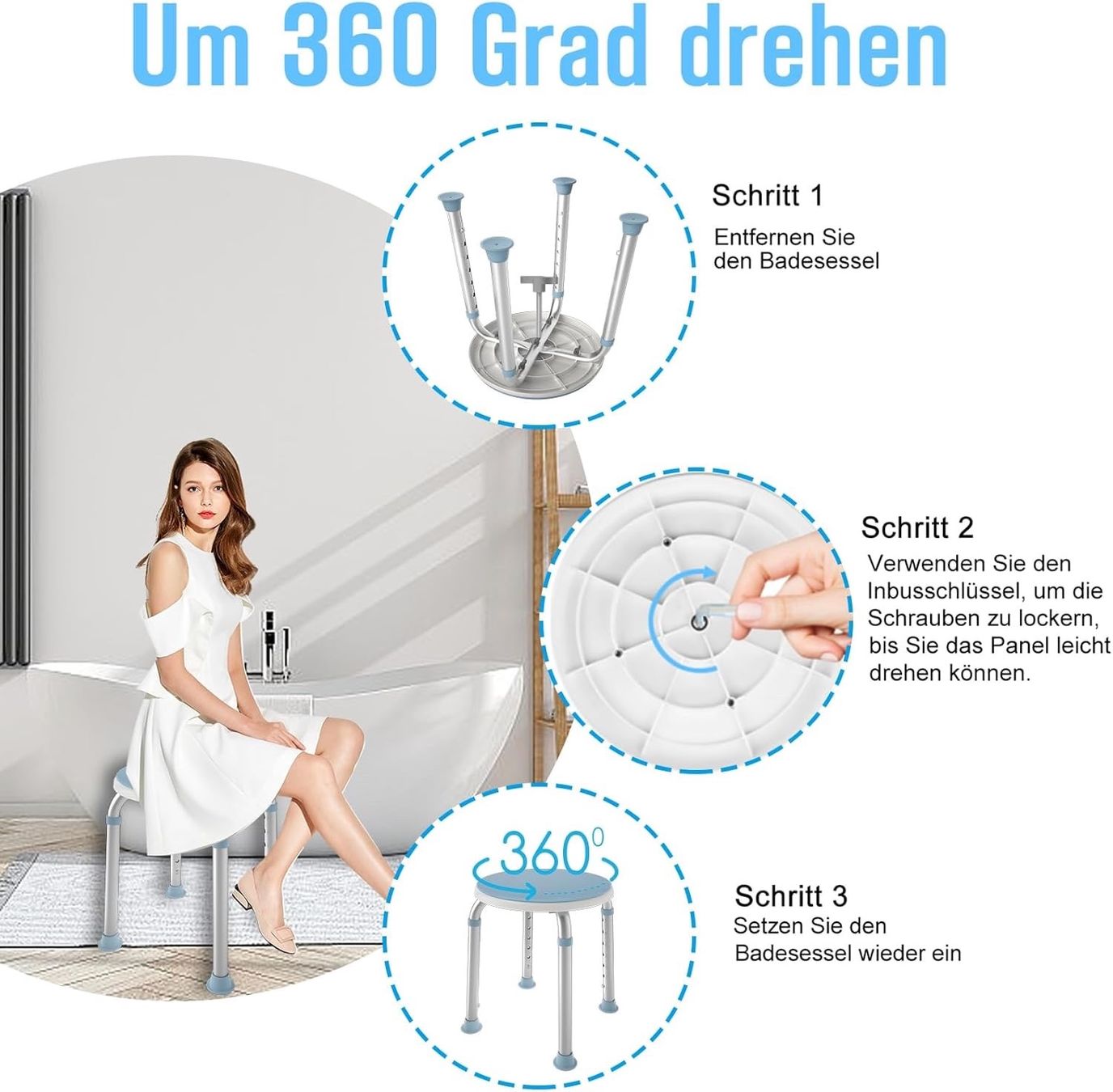 Sgabelli: 360°Drehbarer Duschhocker Duschstuhl Badehocker – Nuovo e nell'imballaggio originale da Bülach venduto da RockBottomOffTheRamp 4