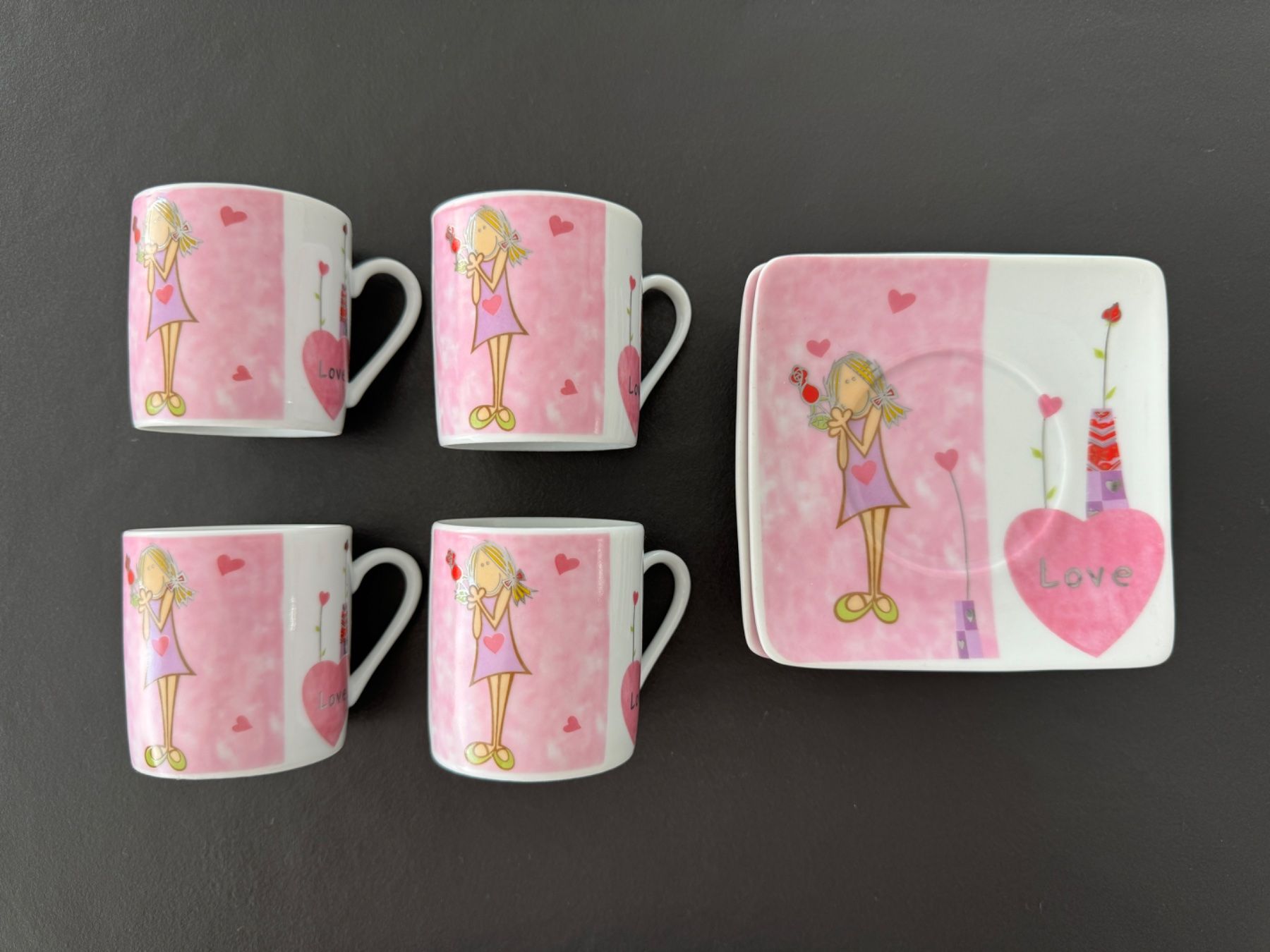 Tazze: 4er Set Espresso Tassen mit Unterteller "Love" – Nuovo (secondo la descrizione) da Zollikon venduto da Krenapf