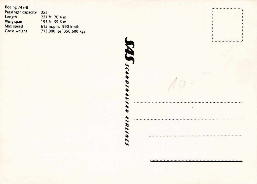 Cartoline postali: Scandinavian Airlines Boeing 747-B – Usato da Frauenfeld venduto da POML 1