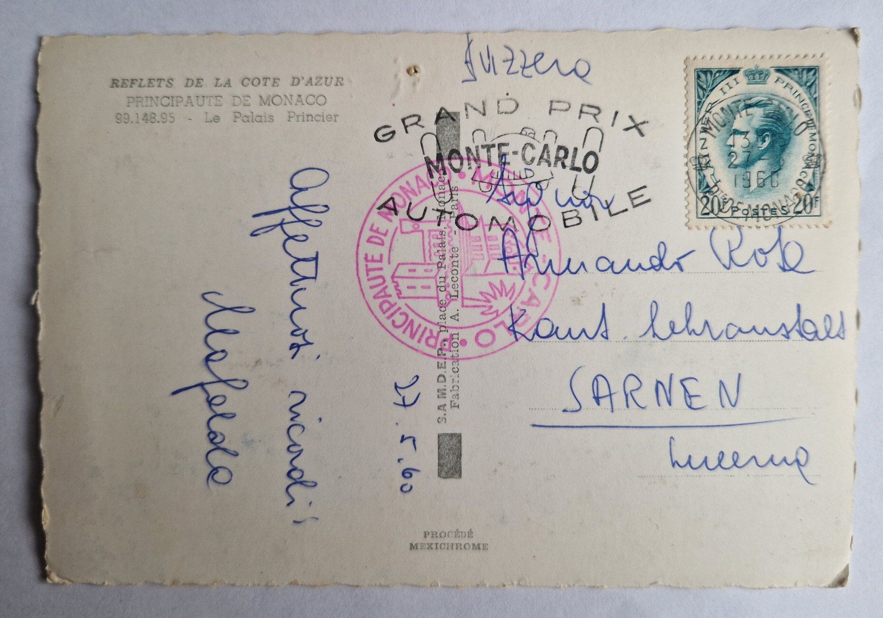 Cartoline postali: Grand Prix Monte Carlo 1960 mit Stempel – Usato da Melchnau venduto da Arthurius 1