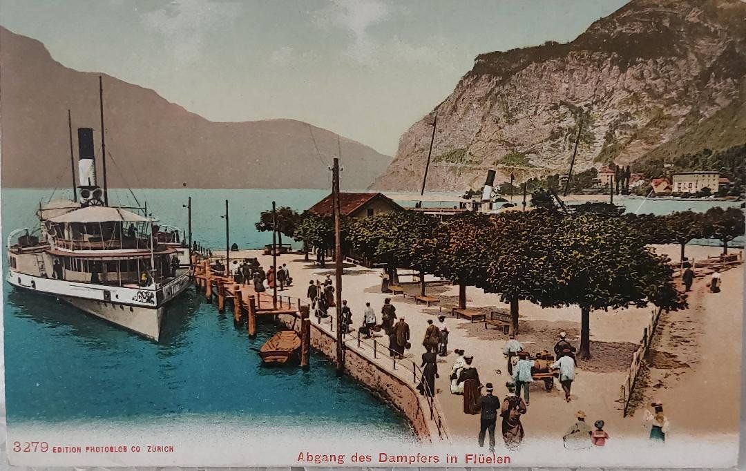Cartoline postali: FLÜELEN - Abgang des Dampfers – Usato da Delémont venduto da Domdom1