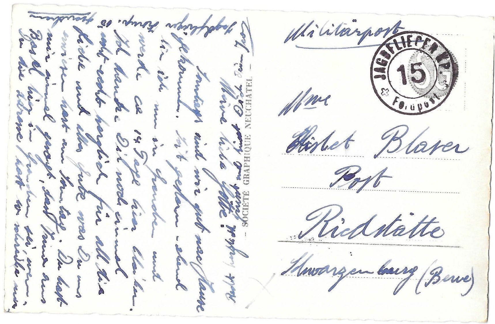 Cartoline postali: Grenchen Teilansicht Feldpoststempel Jagdflieger Kp. 15 – Usato da Olten venduto da clotaldi 1