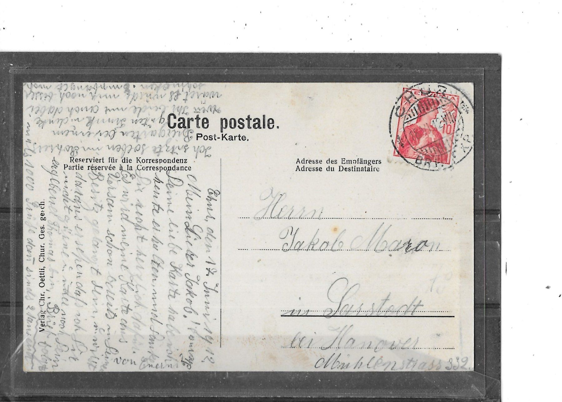 Cartoline postali: GR Chur 1912 Grabenstrasse mit neuem Postgebäude – Usato da Schocherswil venduto da Wilare 1