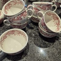 9stk Villeroy & Boch Mettlach Tassen Set rot weiss antik