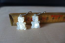Perlmutt Teddybär-Ohrringe. 925er Sterlingsilber.