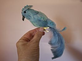 neu: Deko Vogel blau mit Perlen und Federn