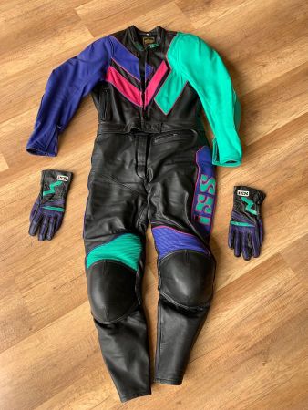 IXS Leder Motorradkombi Overall Retro m Handschuhe Gr. 48/L