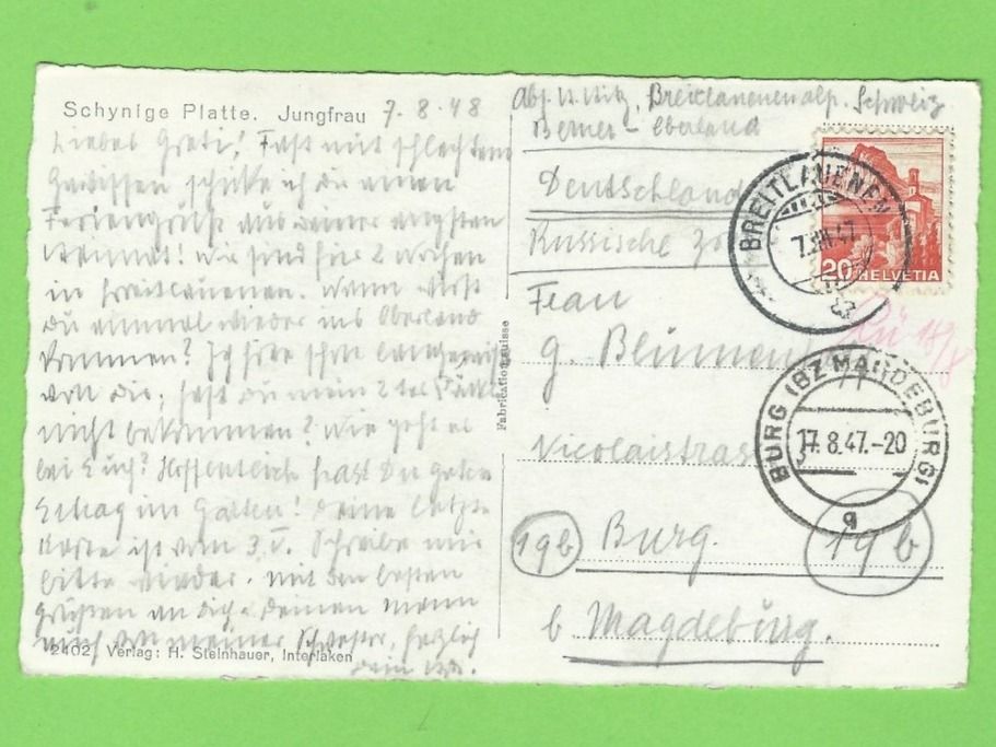 Cartoline postali: Schynige Platte, Jungfrau – Usato da Zürich venduto da t24_de 1