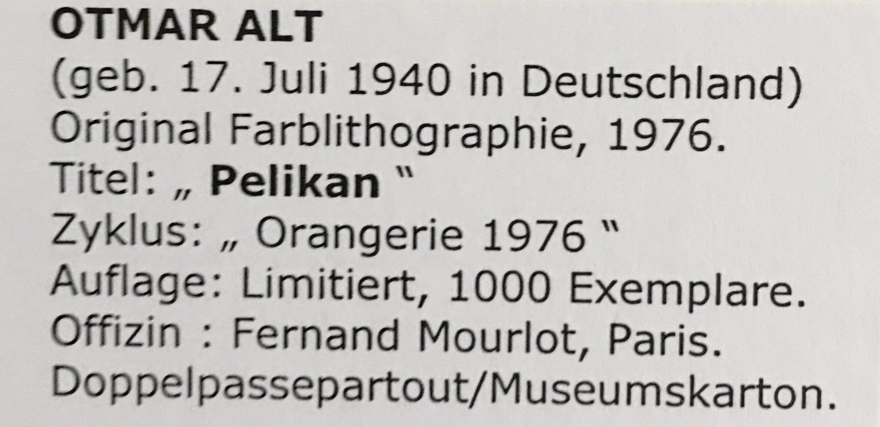 Grafica & Litografie: Otmar Alt   Original Farblithographie   "Pelikan" – Usato da Nennigkofen venduto da Sommersonnen 5