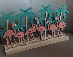 Déco d'été: Flamants roses et palmiers en bois exotique