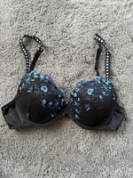 Black Bra with Blue Flowers Size M