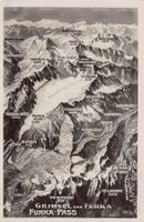 Vogelschau-AK Grimsel und Furka mit Stempel Belvedère