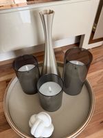 Deko Set Vase Tablett LED Kerzen beige grau gebraucht