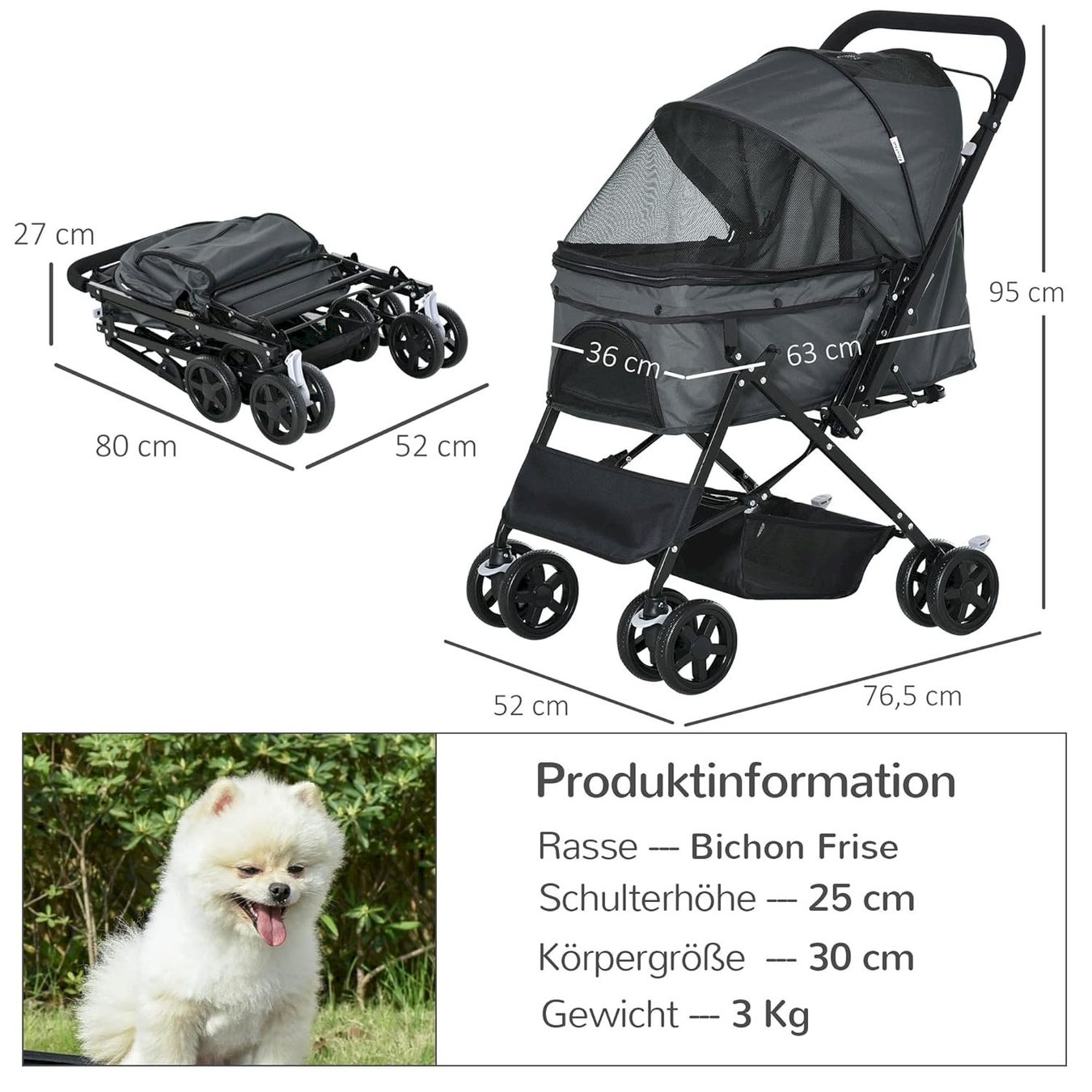 Gabbie, trasporto & Sicurezza: PawHut Hundebuggy dunkelgrau – Nuovo e nell'imballaggio originale da Bottighofen venduto da zaap 1